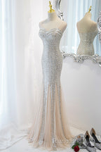 Sliver Sequins Mermaid Straps Long Formal Gown Formal Prom Dresses, Long Party Dresses Formal Dresses