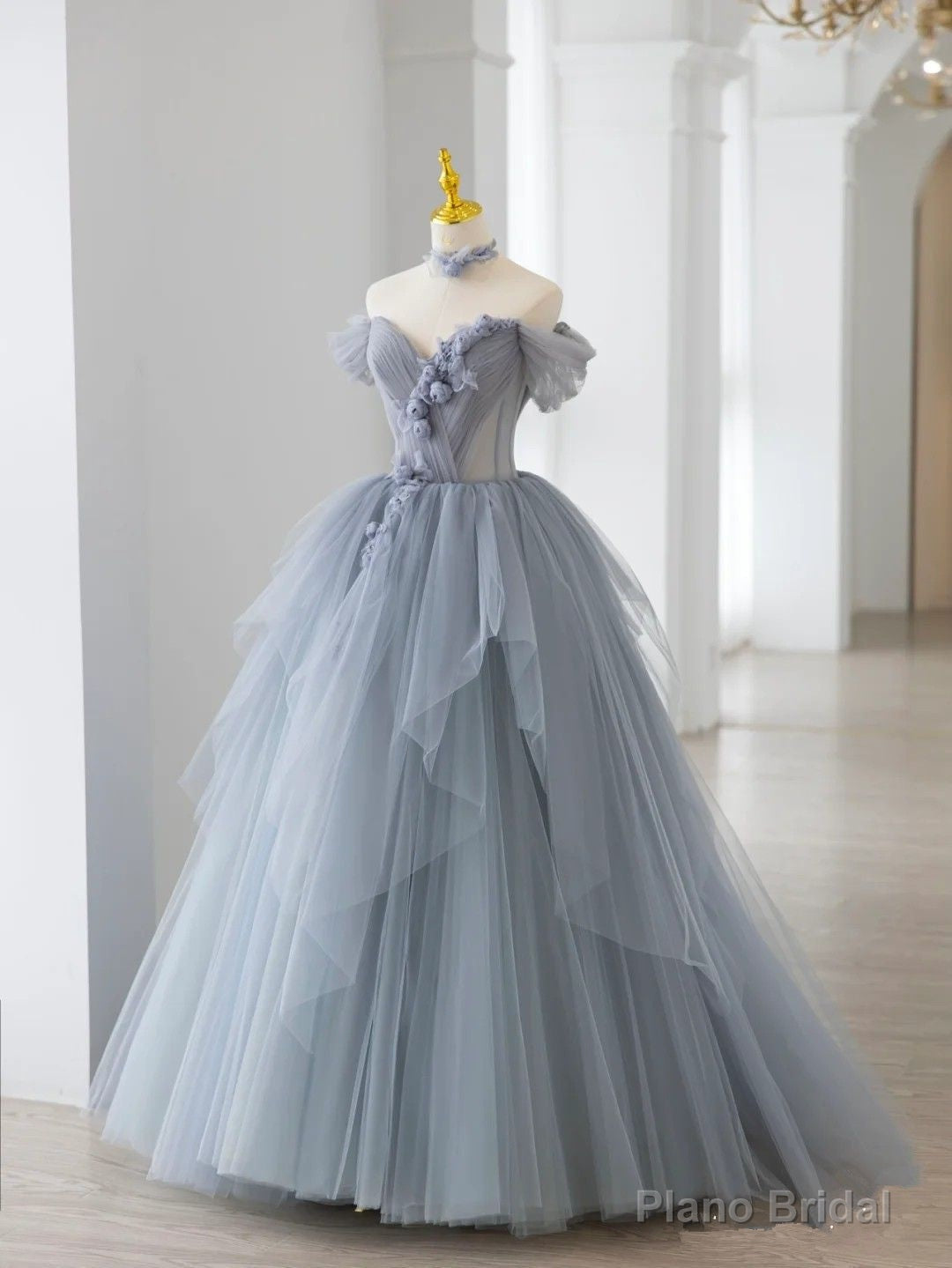 Smoke Gray Ball Gown Off The Shoulder Lace-Up Back Quinceanera Dress Main image