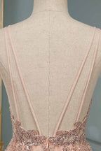 Spagehetti-Strap V-Neck Sleeveless Formal Prom Dresses with Beading