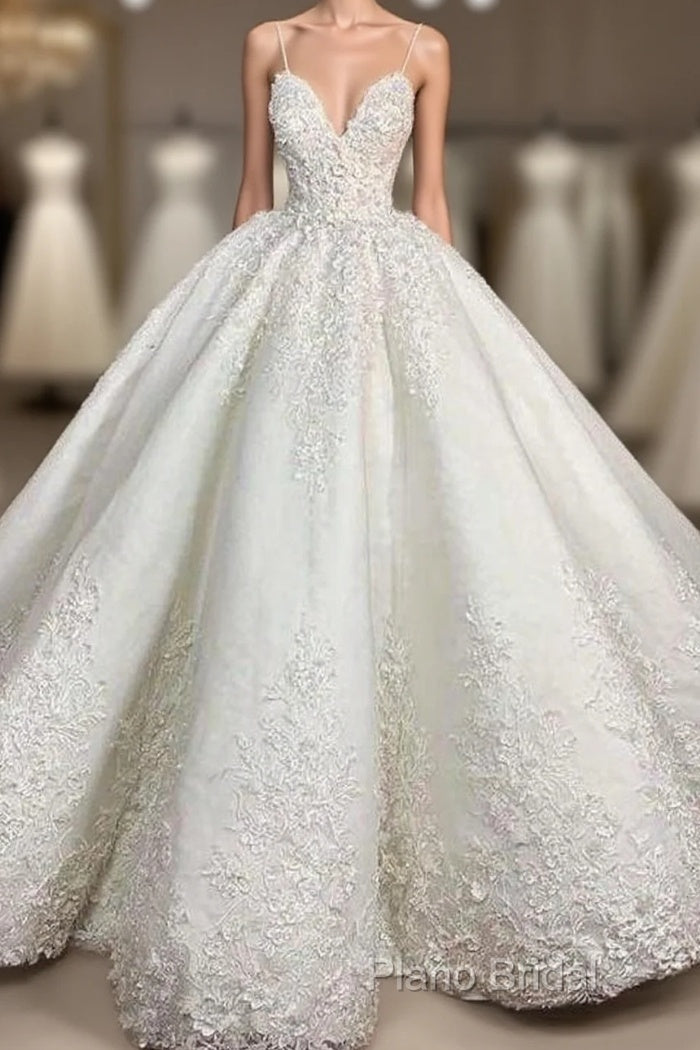 Spaghetti Strap Appliques Satin Wedding Dresses Formal Prom Dresses Main image