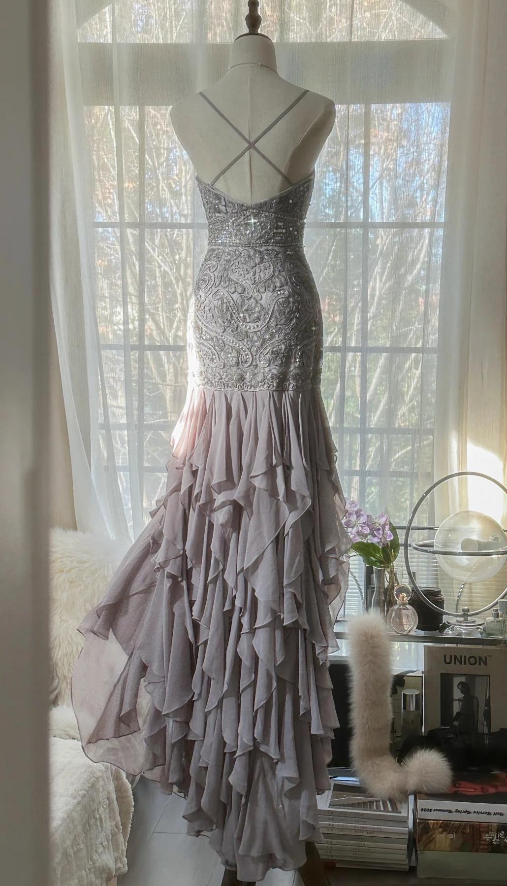 Elegant Purple Spaghetti Strap Appliques Bodycon Open Back Formal Evening Dresses Chiffon Sequin Long Formal Prom Dresses
