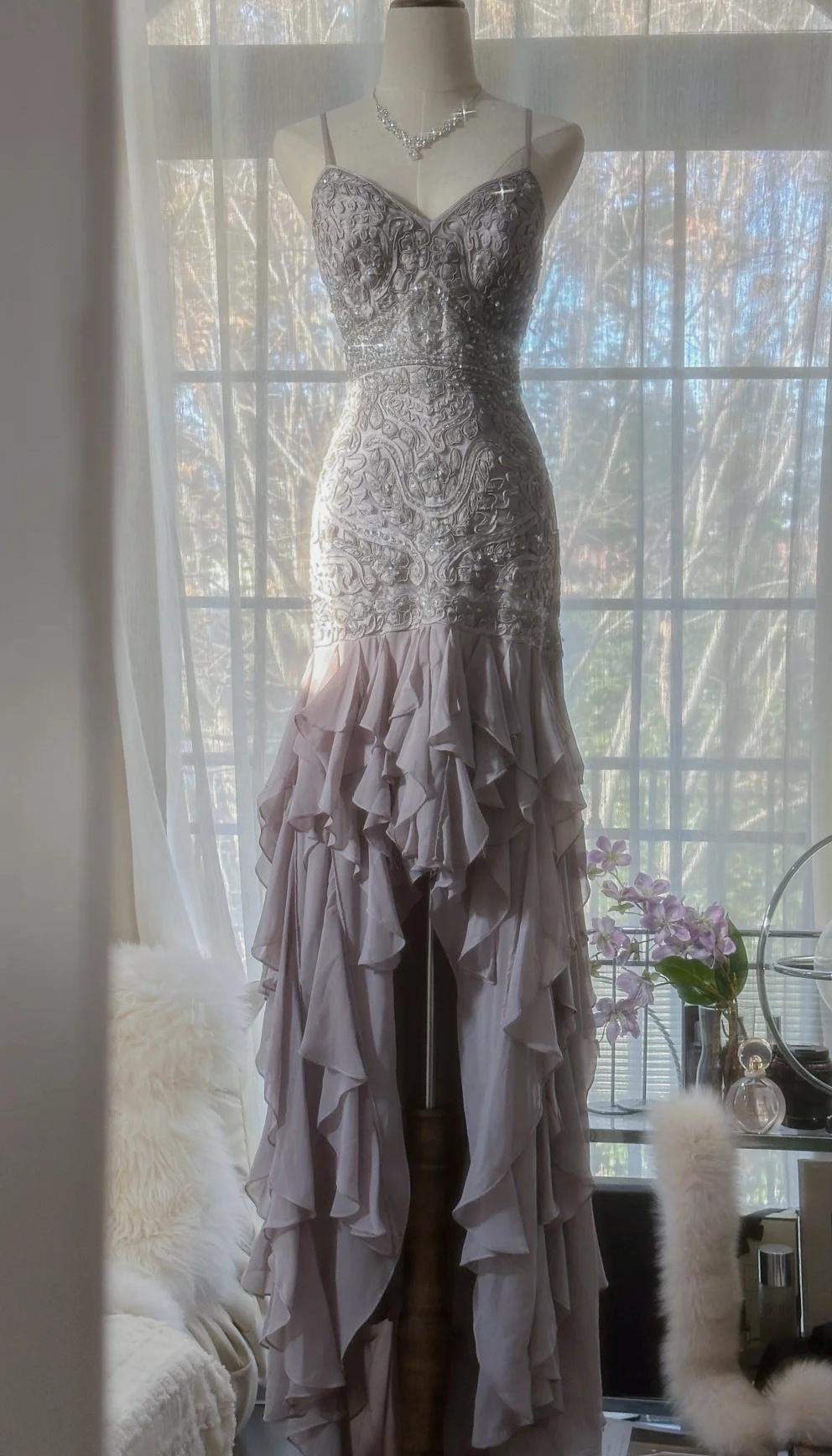 Elegant Purple Spaghetti Strap Appliques Bodycon Open Back Formal Evening Dresses Chiffon Sequin Long Formal Prom Dresses