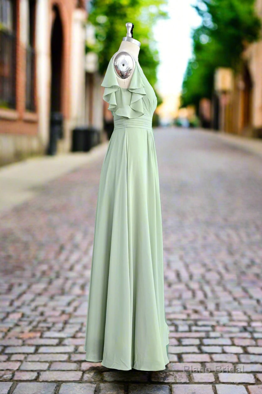 Spaghetti Strap Ruffles V-neck Chiffon Dusty Sage Green Bridesmaid Dresses Secondary image