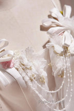 Spaghetti Strap Satin White Floral Short Formal Prom Dresses