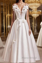 Spaghetti Strap Satin White Floral Short Formal Prom Dresses