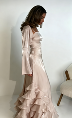 Spaghetti Straps A Line Ruffled Long Formal Prom Dresses
