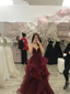 Spaghetti Straps A Line Tulle Formal Prom Dresses Ruffle Burgundy Formal Gown