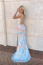 White Gorgeous Shiny Exquisite Beaded Spaghetti Strap Sequined Backless Long Chiffon Ball Gown Prom Dress Evening Gown Holiday Party Dress