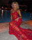Spaghetti Straps Birthday Party Dresses Red Lace Formal Prom Dresses