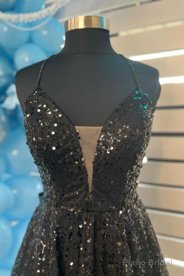Spaghetti Straps Black Sequin Homecoming Dress with Bow Secondary image