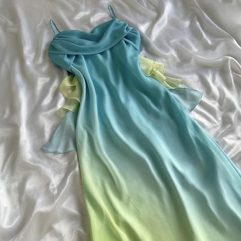 Blue/Orange Fashion Gradient Elegant Spaghetti Strap Long Chiffon Formal Prom Dresses Formal Evening Dresses Party Dresses Secondary image