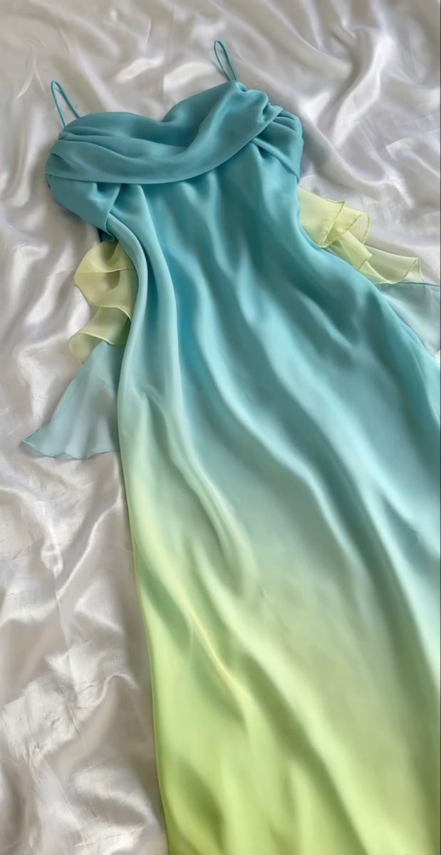 Blue/Orange Fashion Gradient Elegant Spaghetti Strap Long Chiffon Formal Prom Dresses Formal Evening Dresses Party Dresses