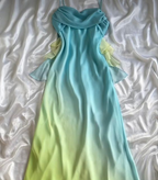 Blue/Orange Fashion Gradient Elegant Spaghetti Strap Long Chiffon Formal Prom Dresses Formal Evening Dresses Party Dresses