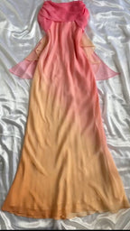 Blue/Orange Fashion Gradient Elegant Spaghetti Strap Long Chiffon Formal Prom Dresses Formal Evening Dresses Party Dresses