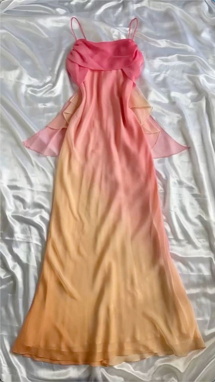Blue/Orange Fashion Gradient Elegant Spaghetti Strap Long Chiffon Formal Prom Dresses Formal Evening Dresses Party Dresses