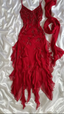 Spaghetti Straps Chiffon Ruffles Beading Red Formal Prom Dresses Party Formal Evening Dresses