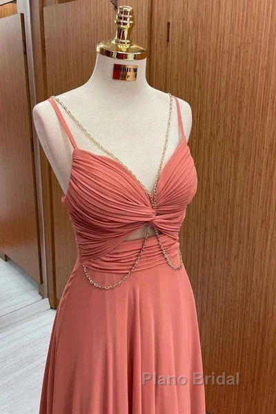 Spaghetti-Straps Chiffon Sweetheart Sleeveless A-Line Formal Prom Dresses