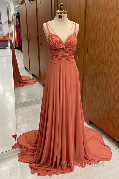 Spaghetti-Straps Chiffon Sweetheart Sleeveless A-Line Formal Prom Dresses