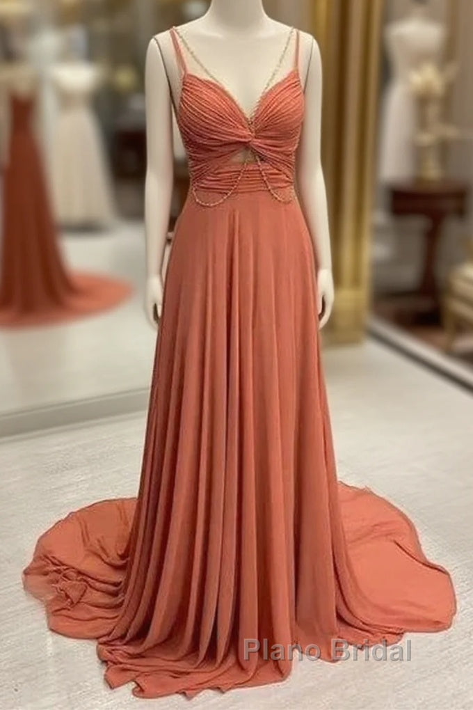 Spaghetti-Straps Chiffon Sweetheart Sleeveless A-Line Formal Prom Dresses