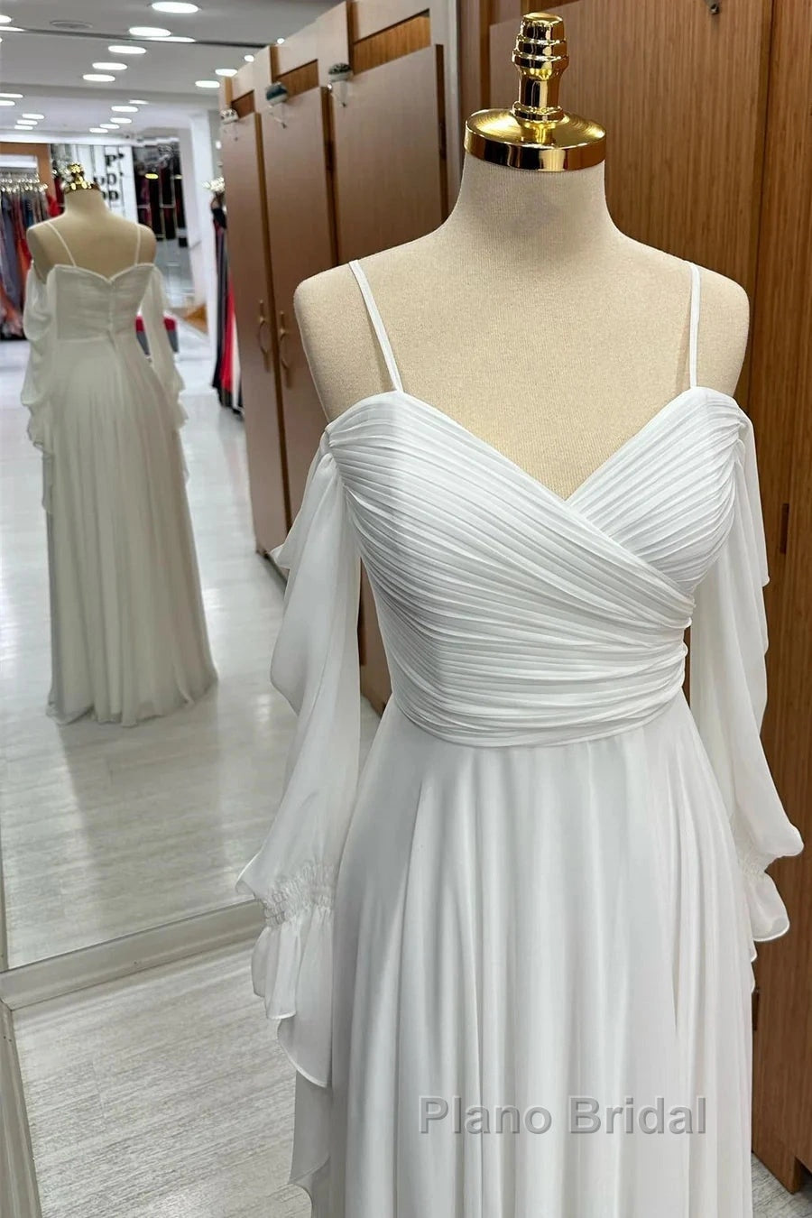 Spaghetti Straps Cold-Shoulder Floor Length Chiffon Bridesmaid Dresses