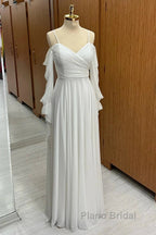 Spaghetti Straps Cold-Shoulder Floor Length Chiffon Bridesmaid Dresses