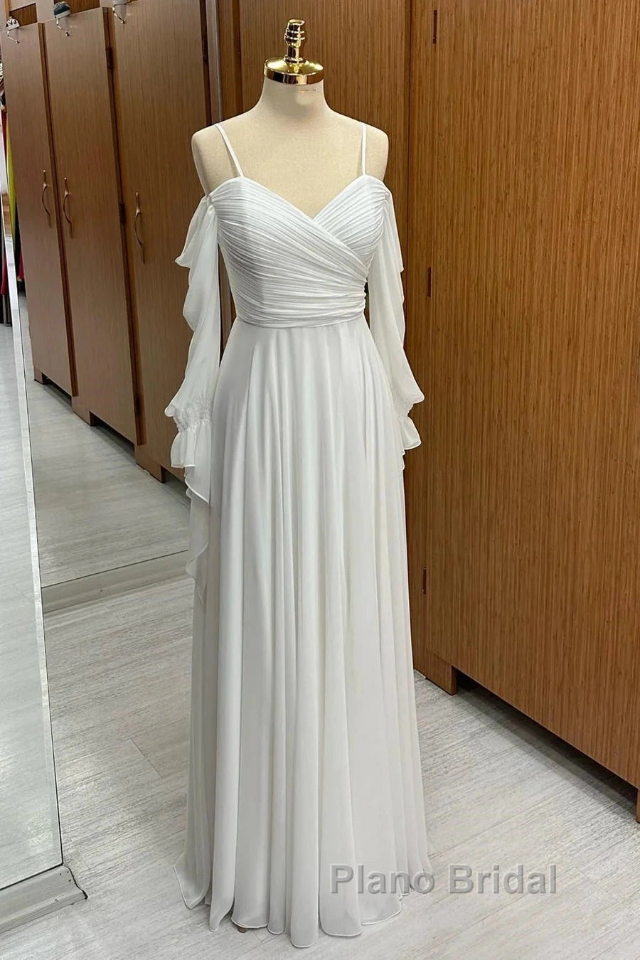 Spaghetti Straps Cold-Shoulder Floor Length Chiffon Bridesmaid Dresses