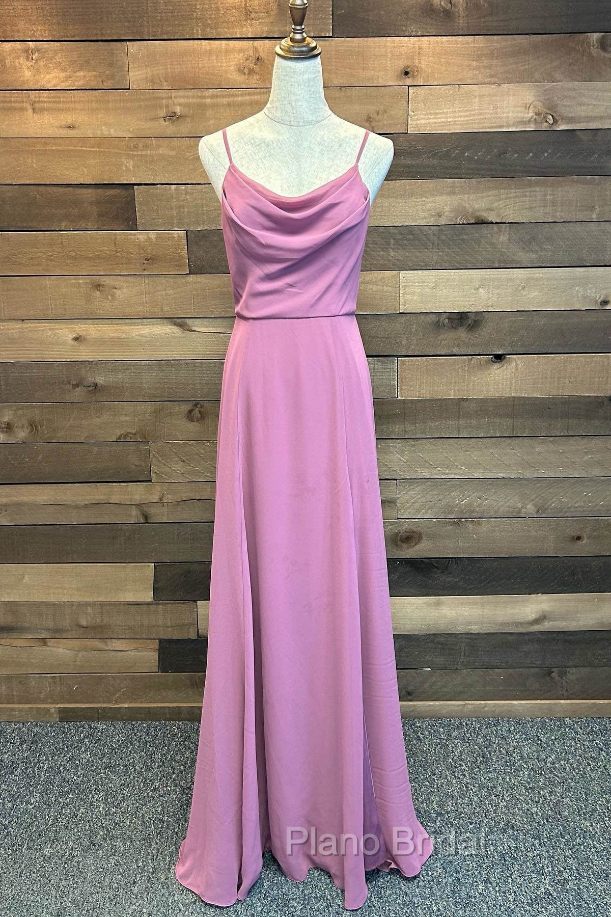 Spaghetti Straps Cowl Neck Chiffon Long Bridesmaid Dresses Secondary image