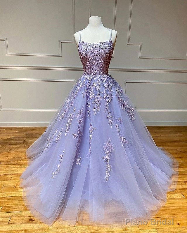 Spaghetti Straps Floral Lace Aline Evening Gown Sleeveless Prom Party Gowns
