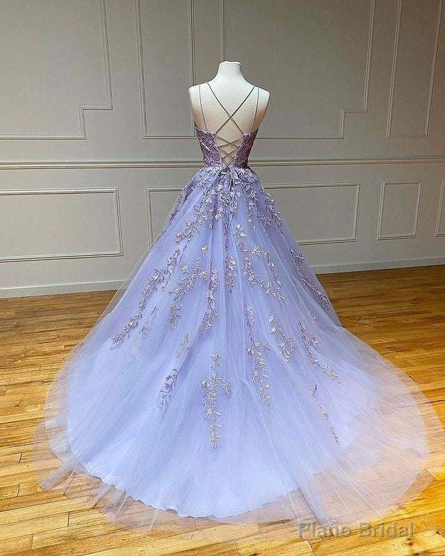 Spaghetti Straps Floral Lace Aline Evening Gown Sleeveless Prom Party Gowns