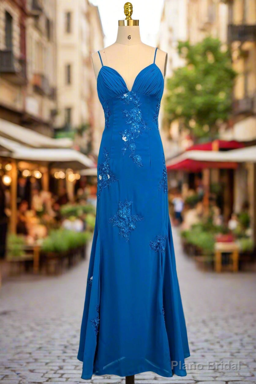 Spaghetti Straps Gorgeous A-line Blue Prom Dresses Long Evening Dresses 21th Birthday Outfits Main image
