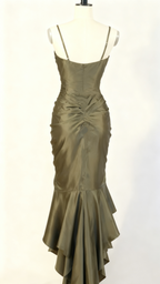 Spaghetti Straps Green Sheath Long Formal Prom Dresses