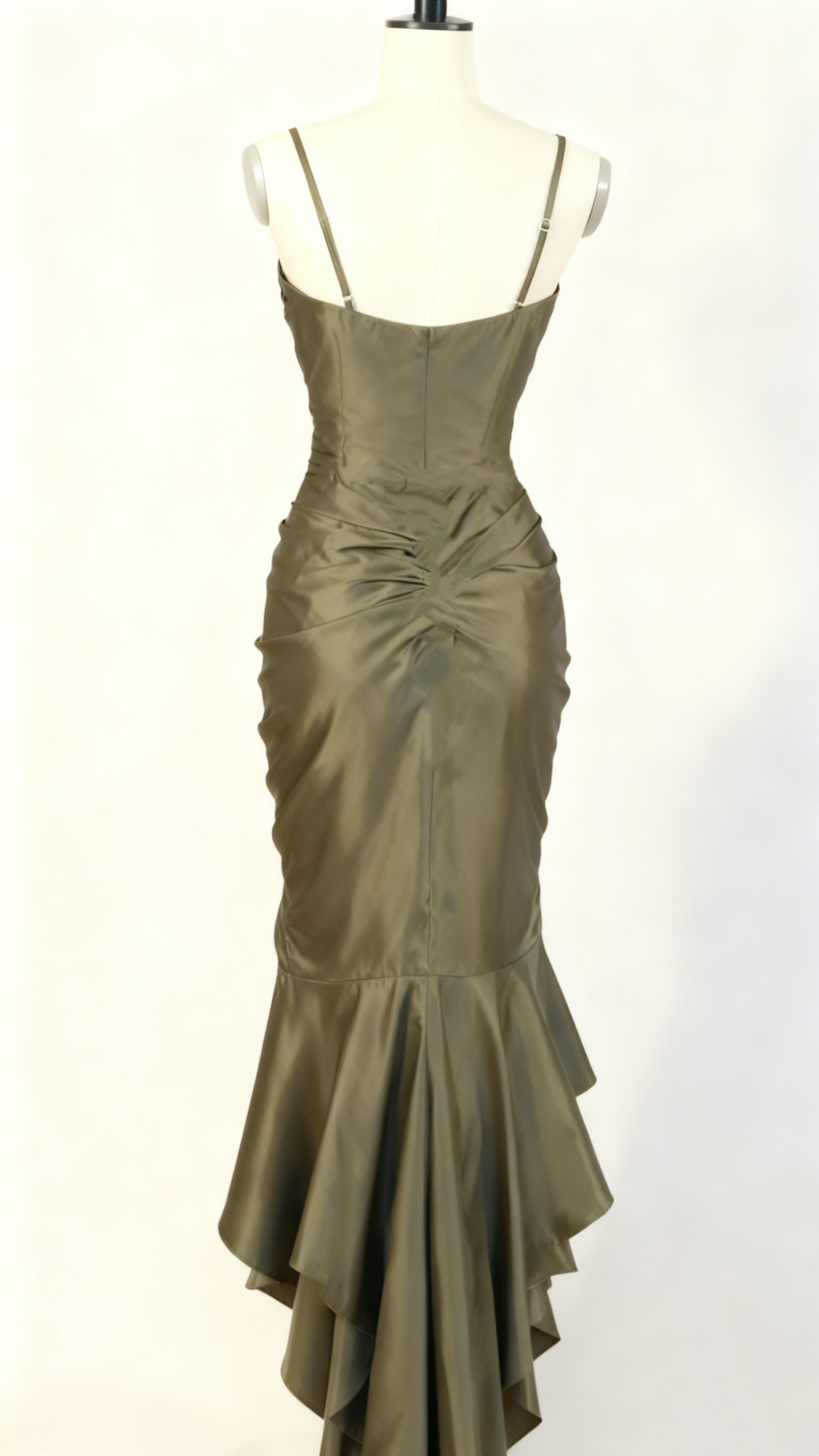 Spaghetti Straps Green Sheath Long Formal Prom Dresses