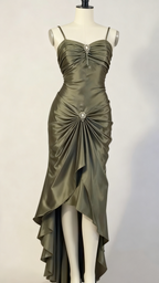 Spaghetti Straps Green Sheath Long Formal Prom Dresses