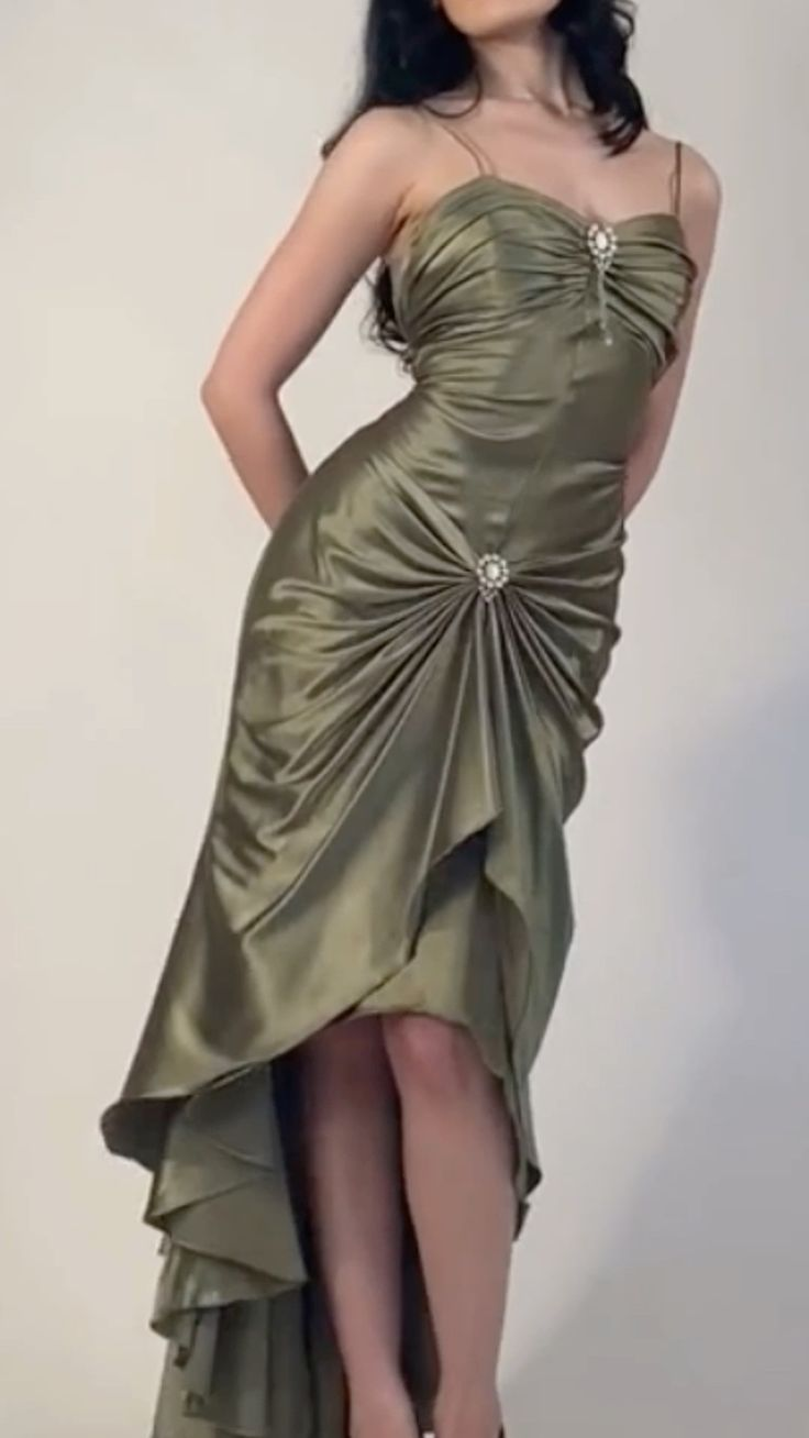 Spaghetti Straps Green Sheath Long Formal Prom Dresses