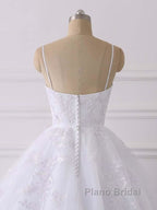 Spaghetti Straps Lace Tulle Ruffles Wedding Dresses