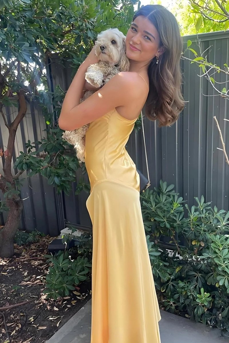 Spaghetti Straps Long Sheath Prom Dress With Split
