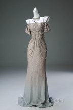 Spaghetti Straps Mermaid Beading Satin Long Formal Prom Dresses Rhinestone Formal Evening Dresses