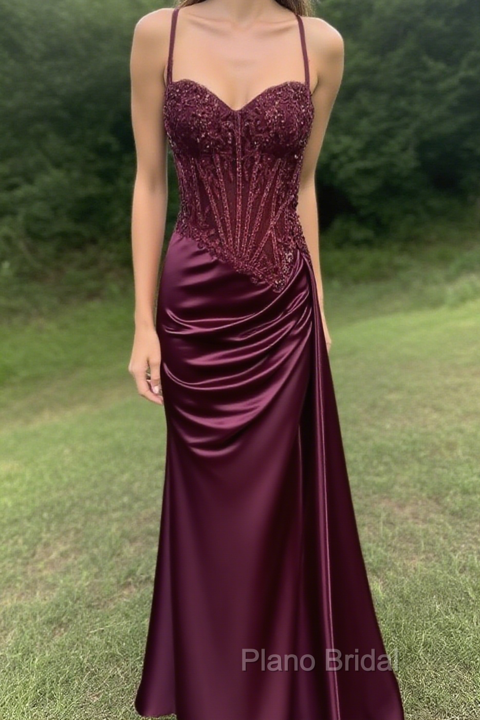 Spaghetti Straps Mermaid Formal Prom Dresses Appliqued Corset Formal Prom Dresses With Split