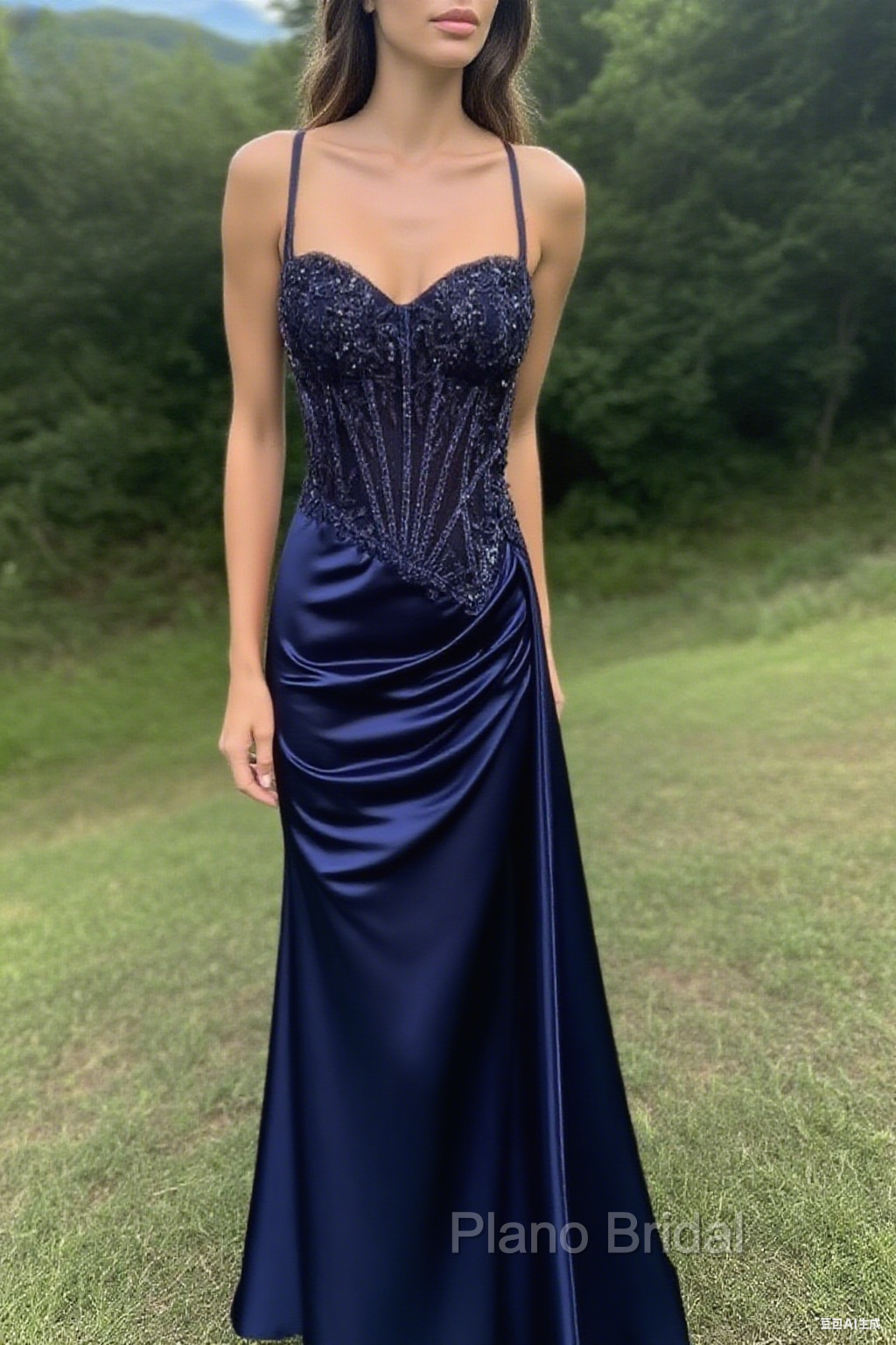 Spaghetti Straps Mermaid Formal Prom Dresses Appliqued Corset Formal Prom Dresses With Split