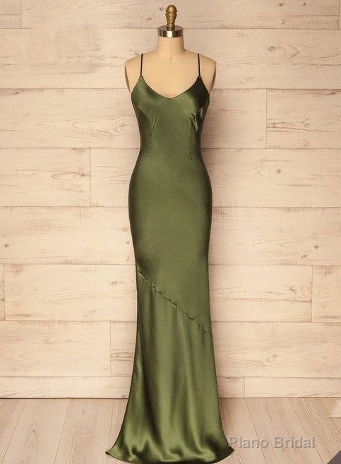 Spaghetti Straps Olive Green Sheath Prom Dresses Prom Dress Main image