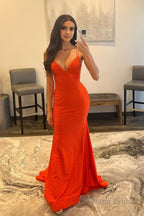 Spaghetti Straps Orange Long Prom Dress with Criss Cross Back