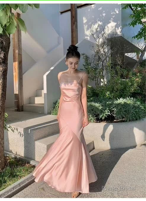 Spaghetti Straps Pink Mermaid Long Prom Dresses Main image