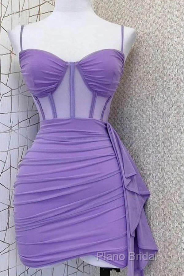 Spaghetti Straps Pleats Cute Homecoming Dresses Mini Party Dresses