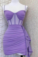 Spaghetti Straps Pleats Cute Homecoming Dresses Mini Party Dresses