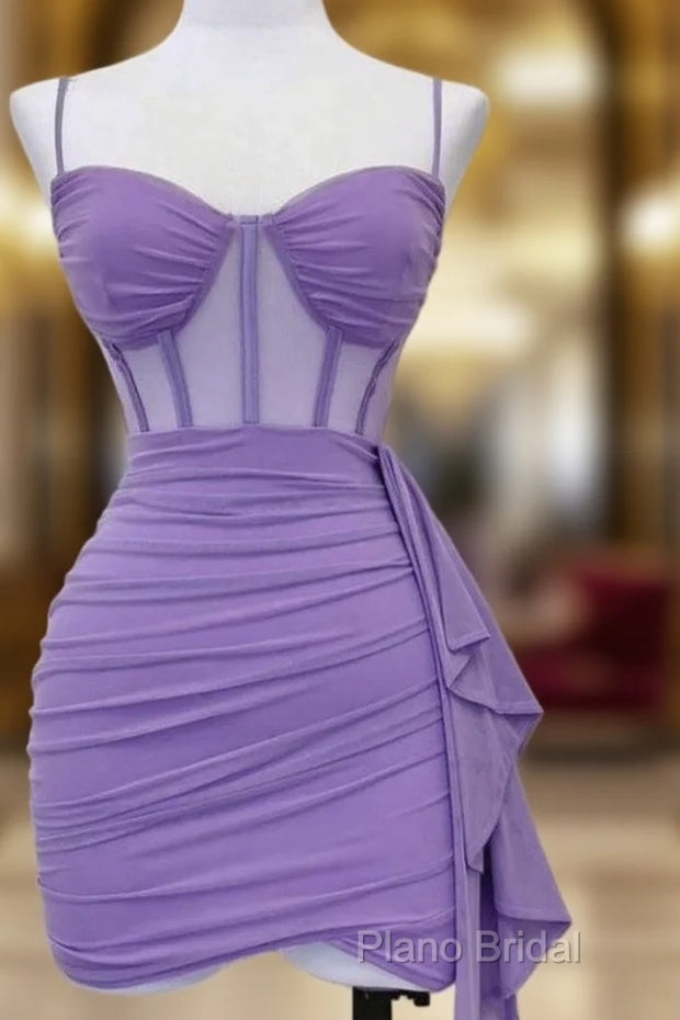 Spaghetti Straps Pleats Cute Homecoming Dresses Mini Party Dresses Main image