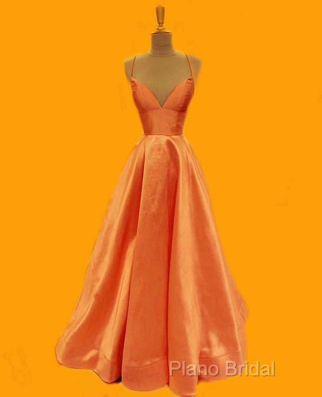 Spaghetti Straps Formal Prom Dresses Long Satin V Neck Secondary image