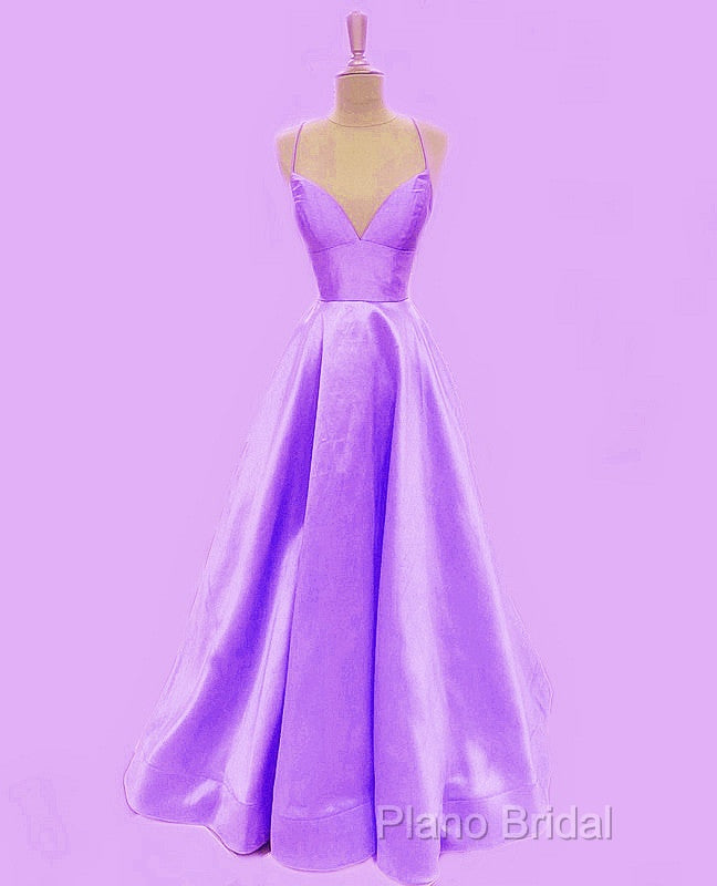 Spaghetti Straps Formal Prom Dresses Long Satin V Neck