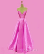 Spaghetti Straps Formal Prom Dresses Long Satin V Neck