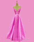 Spaghetti Straps Formal Prom Dresses Long Satin V Neck
