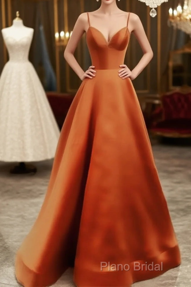 Spaghetti Straps Formal Prom Dresses Long Satin V Neck